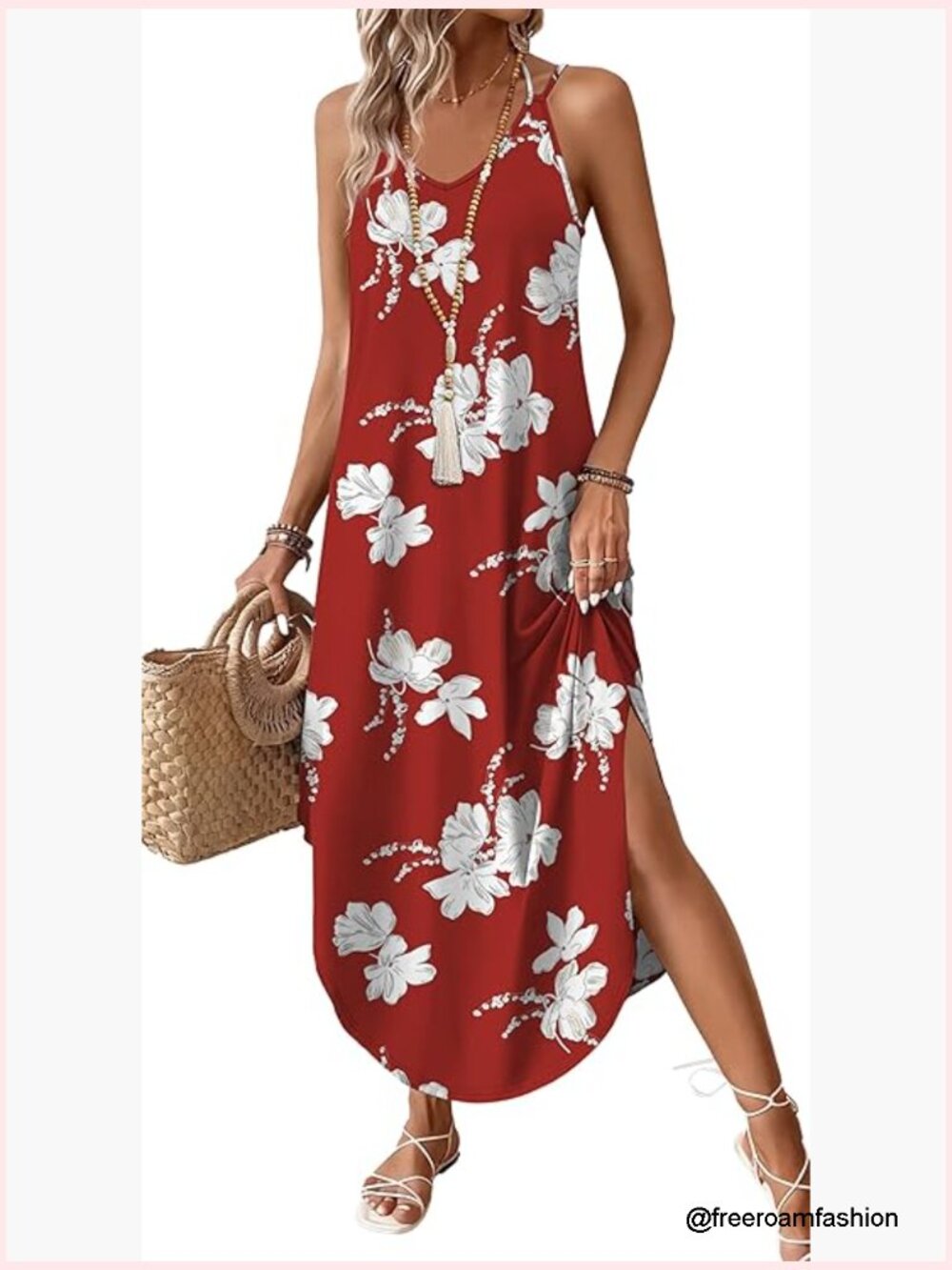 Boho Halter Maxi Dress, Lightweight Stretch Fabric, Beach Vacation Sundress